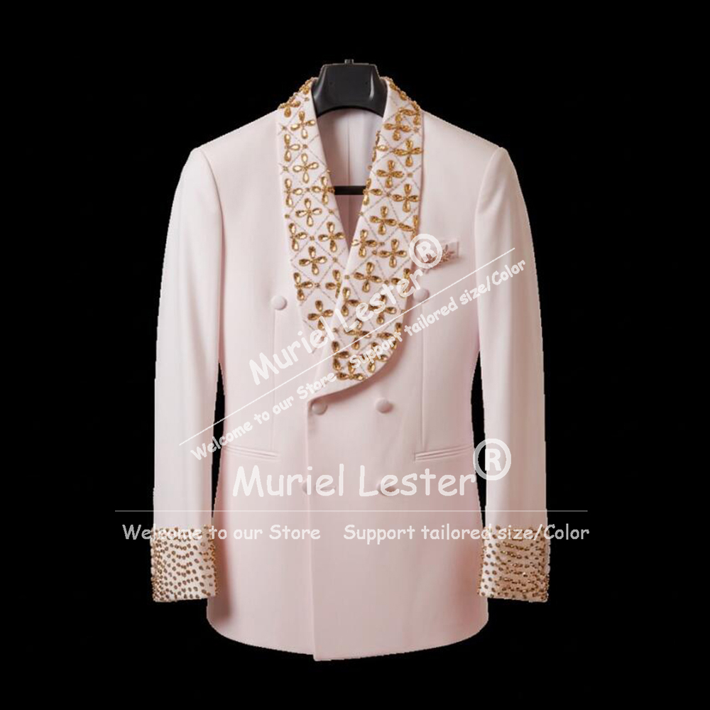 Men Grooming Outfit - Elegant Man Suit Jackets Rhinestone Beaded