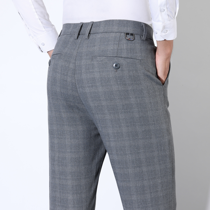 Men Grooming Outfit - Cotton Plaid Striped Classic Suit Pants