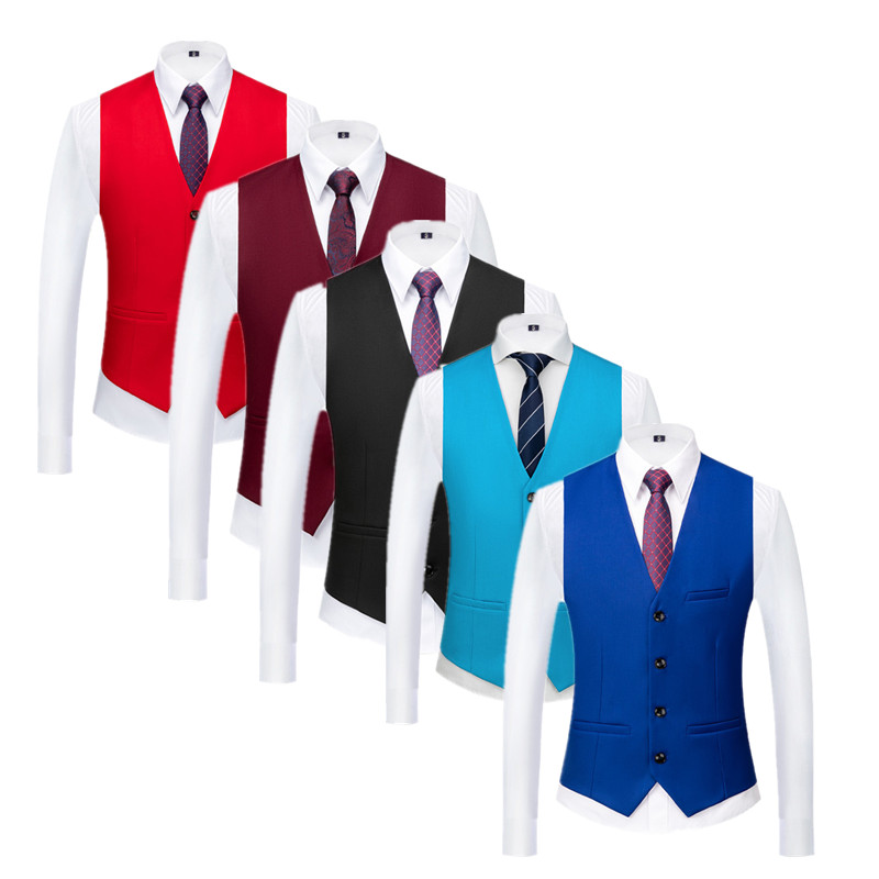 Men Grooming Outfit - Pure Color Formal Suit Vest Black