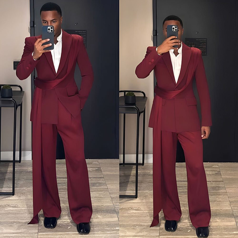 Burgundy New Men's Suit 2-piec - đánh giá và giá Men Grooming Outfit