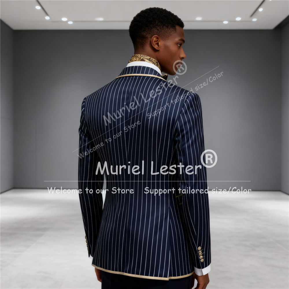 Navy Striped Men Suits Peak La - đánh giá và giá Men Grooming Outfit